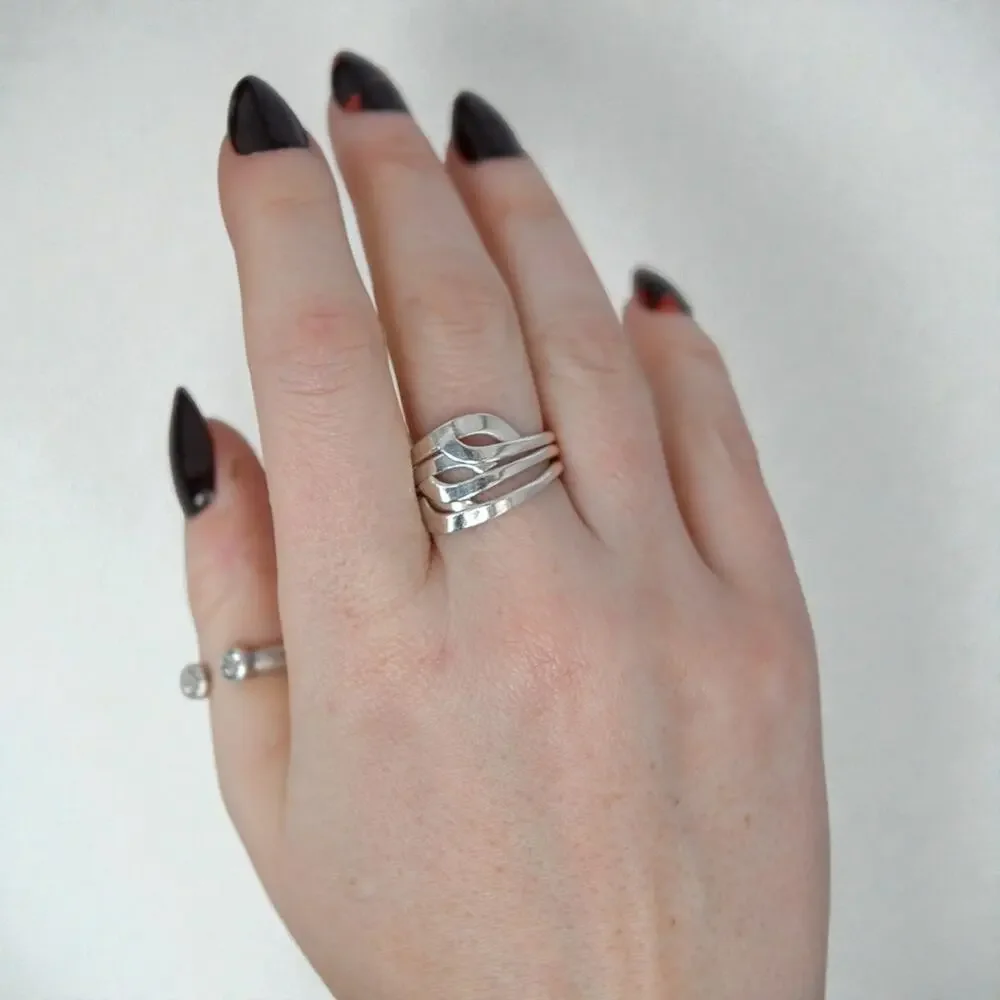 Sterling Silver 925 Modernist Abstract Crossover Ring Sculptural Size 8.5